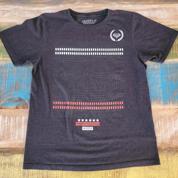 Boys Lg, Hustle Avenue, Charcoal-Gray T-Shirt - Picture 1 of 3